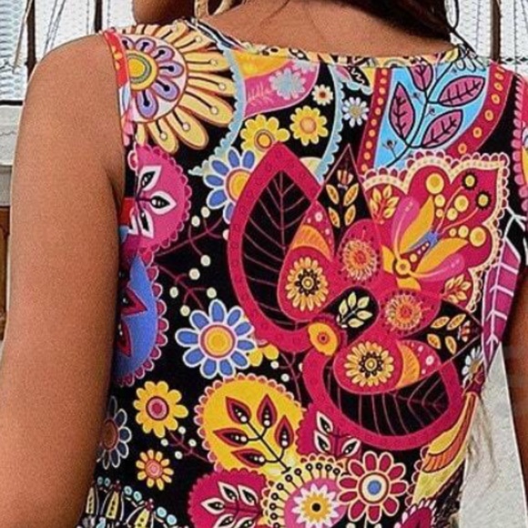Dresses | Boho Colorful Floral Tropical Print V Neck Sleeve Maxi Dress ...
